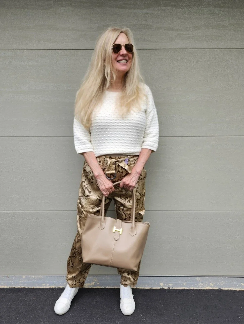 Island Cashmere NWOT Taupe Medium Leather Hampton Convertible Satchel/Tote, $295